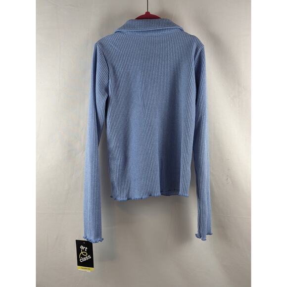 Art Class Sweater Button Front Cardigan Long Sleeve Blue L Ribbed Layer Collared - Picture 2 of 6